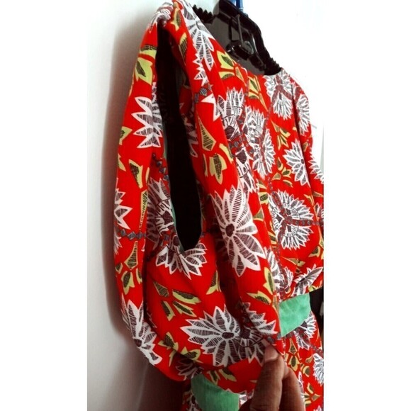 Esley Women's Dress Size Medium Red Turquoise Floral & Aztec Print - Picture 4 of 7